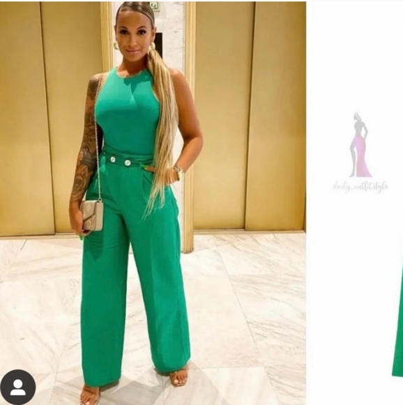 Zara* belted wide leg green pants bloggers fav - Picture 5 of 15